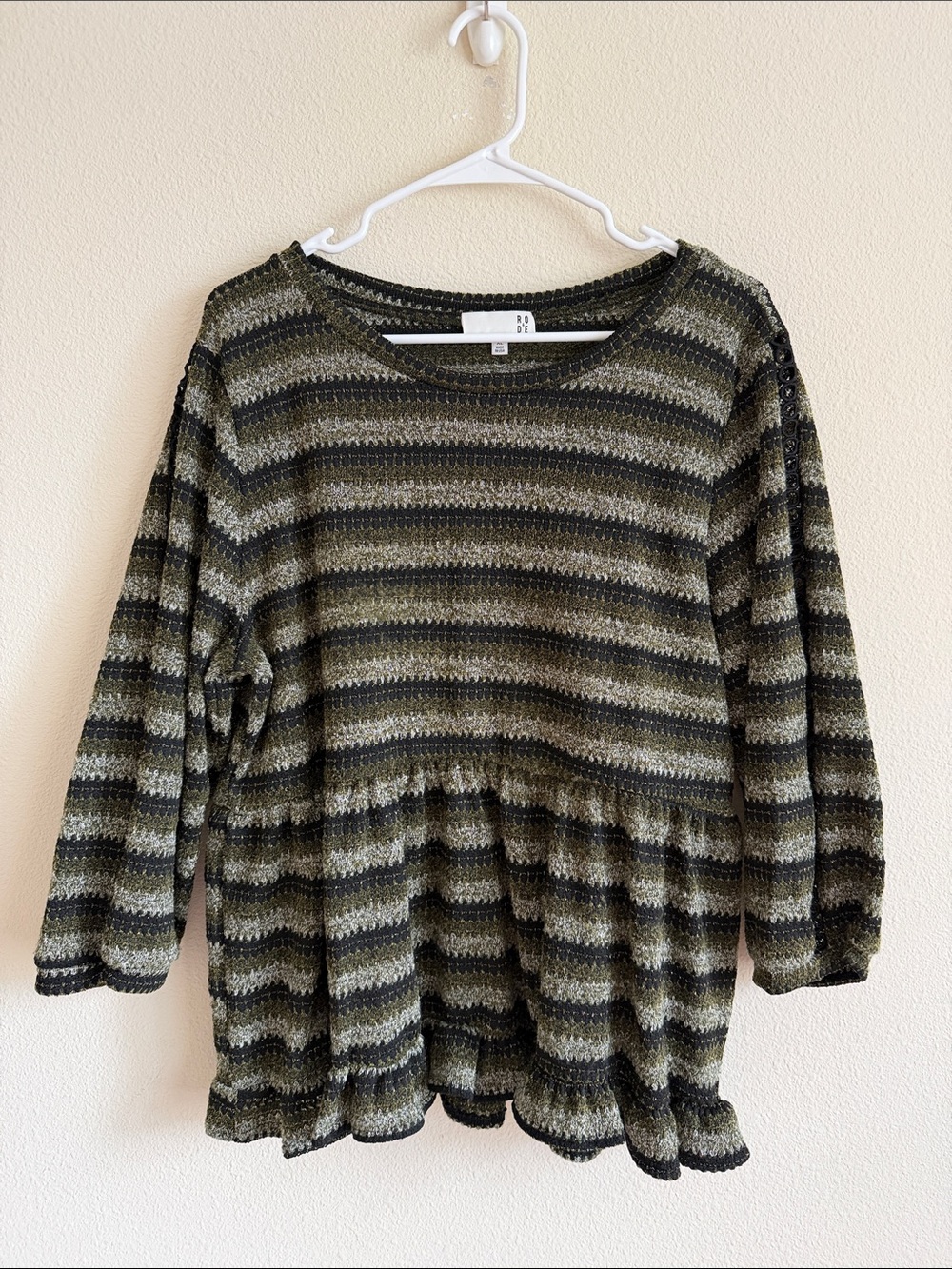 Ro & De Striped Peplum Knit Sweater - Olive & Black
